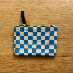Clare V Blue and White Checkered Pouch with Gold Accent